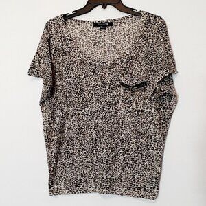FOREVER 21 Black/Gray Animal Print Short Sleeve Knit Top w Pocket; Size S